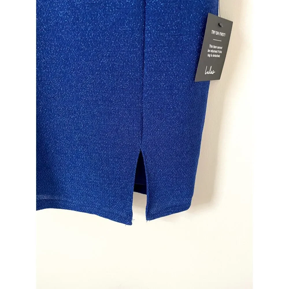 Lulus Cobalt Blue Sparkly Formal Asymmetrical Bodycon Mini Dress Size Medium NEW